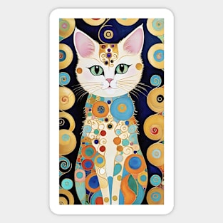 Gustav Klimt's Chromatic Kitty: Colorful Cat Illustration Sticker